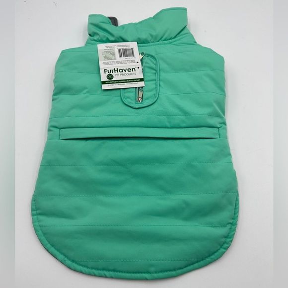 NWT!! Furhaven Reversible Reflective Puffer Jacket, Washable, Mint, Small - Picture 1 of 12